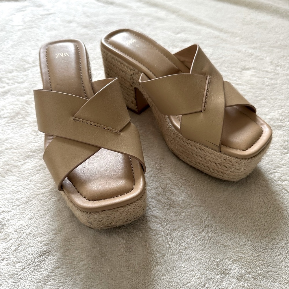 Zara Leather Platform Espadrilles Sz 5 - Picture 5 of 10